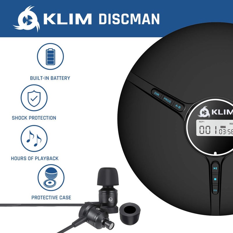 KLIM Discman Portable CD Player with Headphones, Built-in Battery - New Version - CD Players for Home, Car - Compatible w/SD Card, CD-R, CD-RW, MP3, WMA - 5 EQ Effects - Black - Image 3